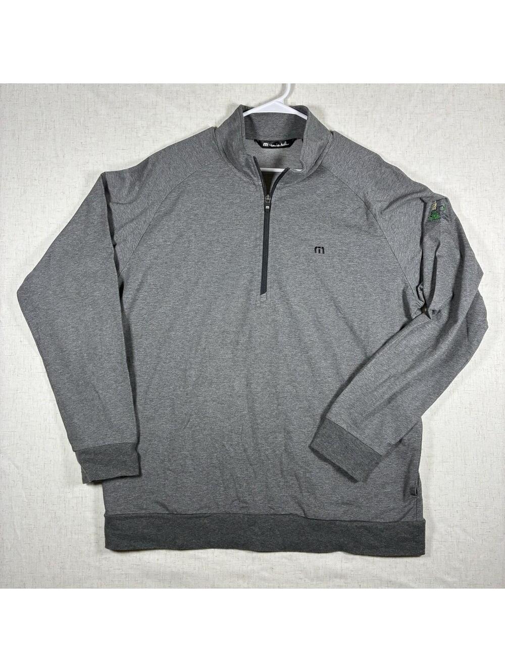 Travis Mathew Sweater Mens XL Gray Pullover pockets 1/4 Zip Prairie Dunes Patch